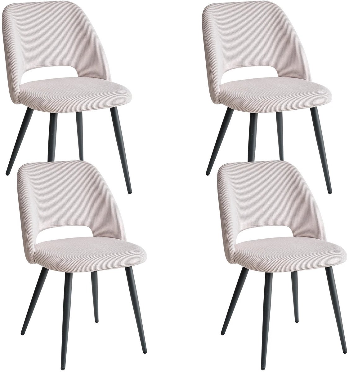 Set van 4 Corduroy Eetkamerstoelen – Stijlvolle Gestoffeerde Stoelen met Zachte Zitting – Ergonomisch Ontwerp – Comfortabele Stoelen voor Woonkamer & Eetkamer - Beige