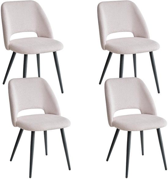 Set de 4 Chaises de salle à manger en velours côtelé – Chaises rembourrées élégantes avec assises moelleuses – Design ergonomique – Chaises confortables pour salon et salle à manger – Beige