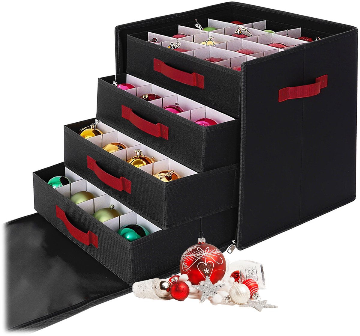 Kerstballen/kerstversiering opruim opbergbox met rendieren print deksel