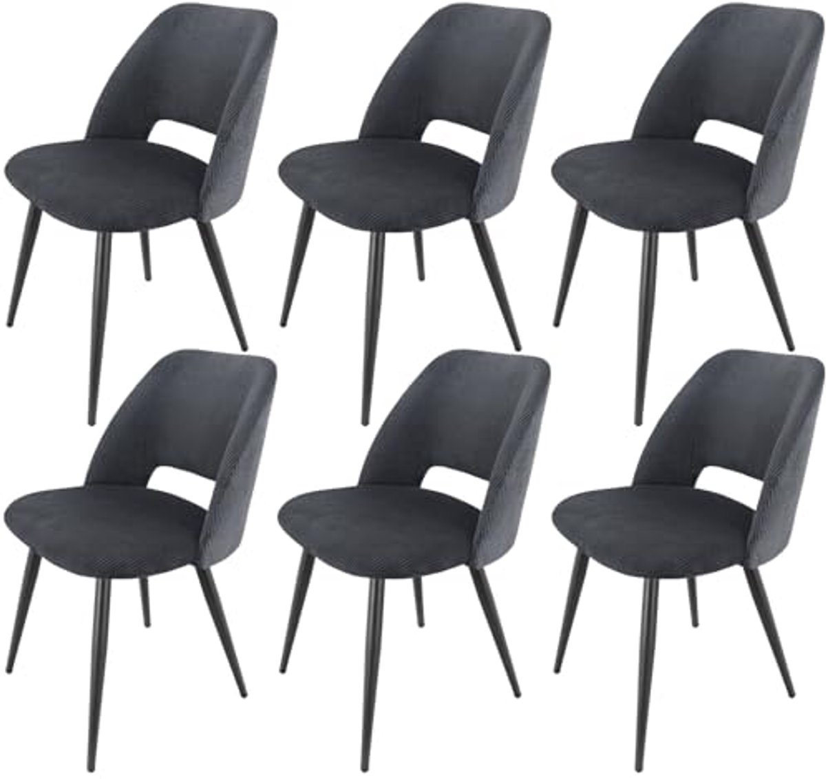 Set van 6 Eetkamerstoelen met Corduroy Bekleding en Metalen Poten, Zwart