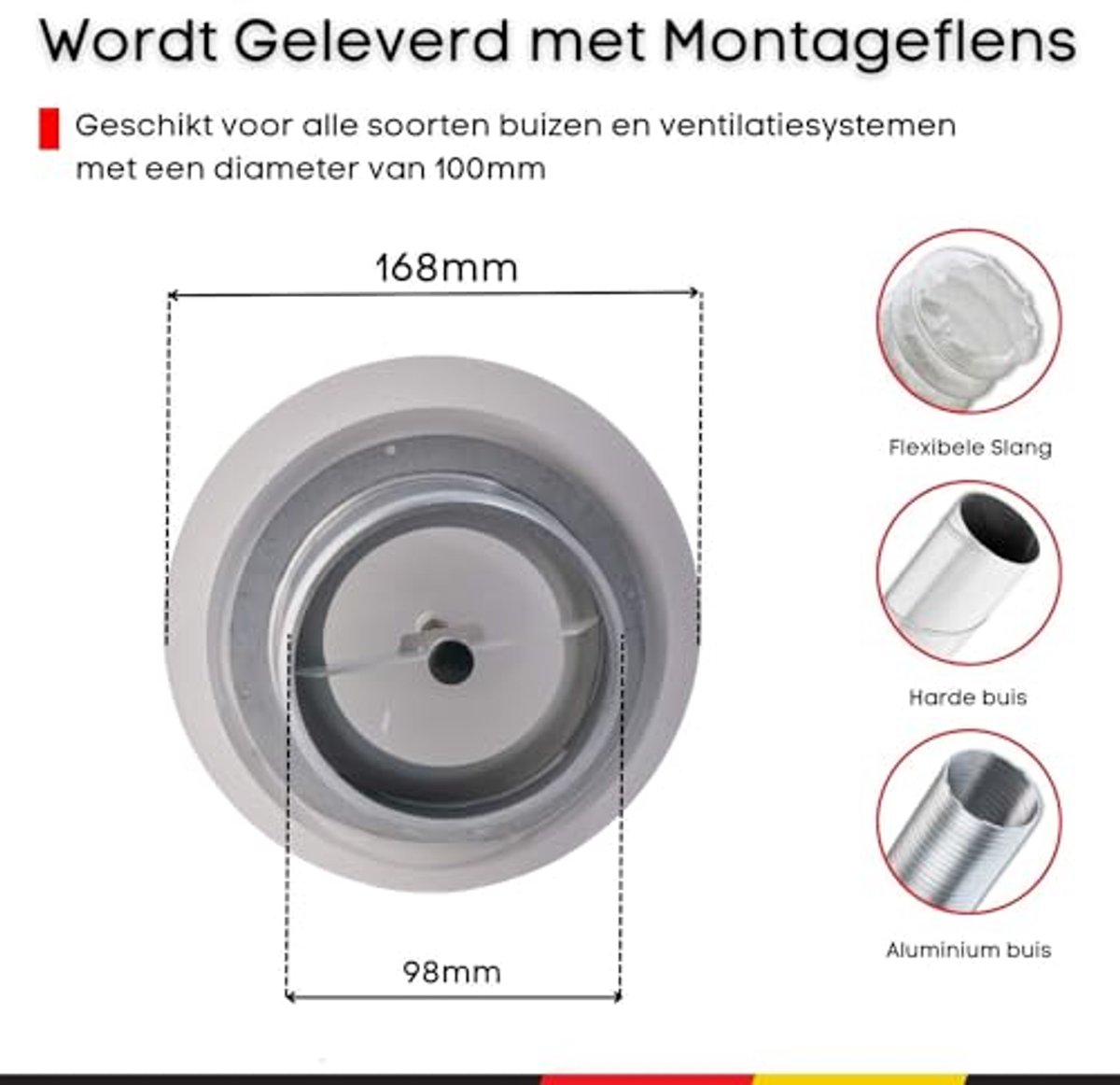 Rond Wit Metalen Ventilatierooster - 100mm Ventiel voor Luchttoevoer en -afvoer - Verstelbaar voor Wand en Plafond
