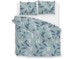 Zohome Astrid Dekbedovertrek - Blauw - Lits-jumeaux - Dekbedhoes van 100% Katoen-Flanel - Bladeren - 260x220 + 2 slopen 60/70 cm - AW25
