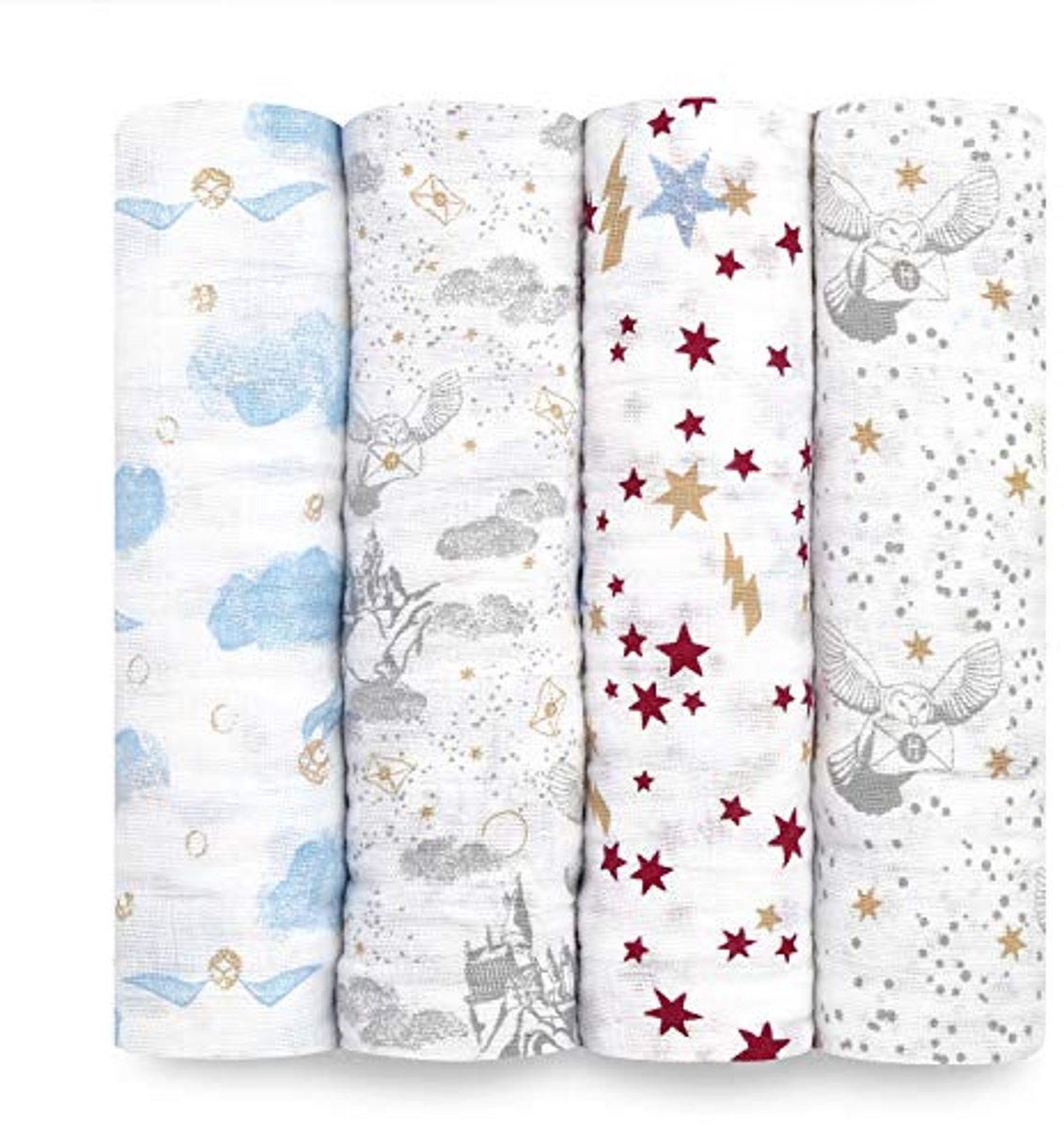 Image of 100% Katoenen Mousseline Inbaker- en Ontvangende Dekens 120x120cm - Ideale Inbakerdoek voor Pasgeborenen en Baby's - Perfecte Douchegeschenken, 4-pack