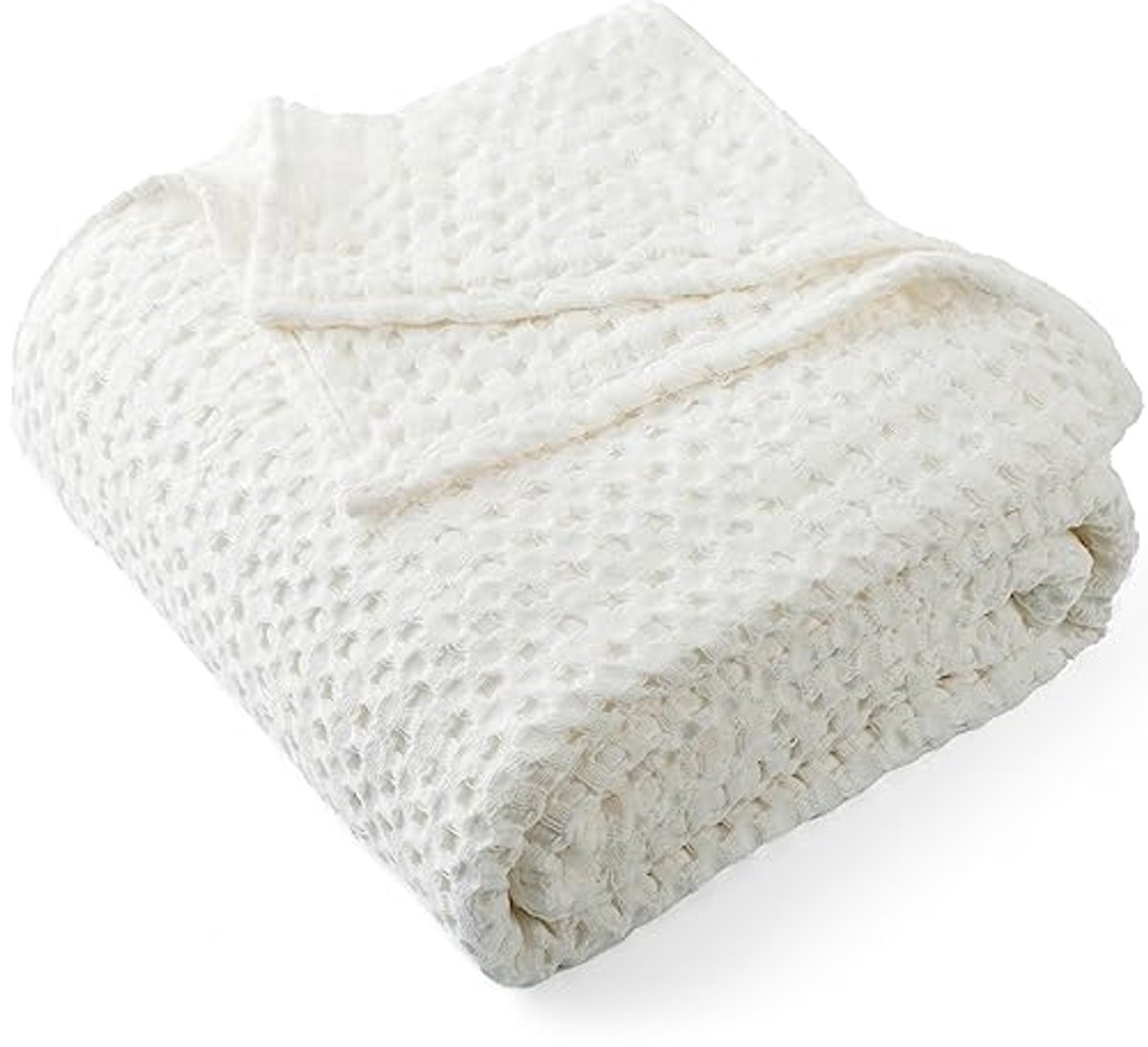 Image of 100% Katoenen Wafel Weave Deken - Ademende Thermische Plaids voor Bed, Bank en Sofa - 50" X 60" - Wit - Zacht en Gezellig