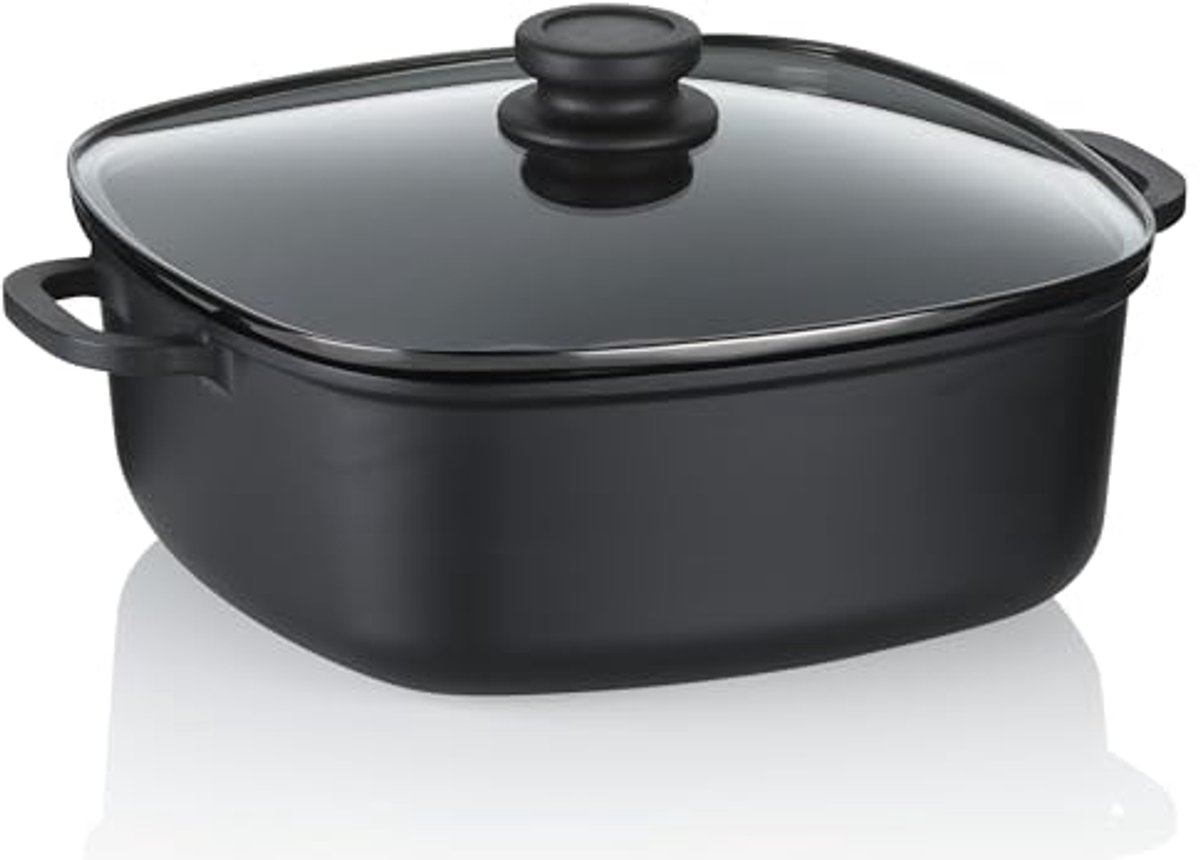 Inductie Stewpan met Glazen Deksel - 28 cm, Hoog Rim, 6 L, Gietaluminium, Keramische Kookpan