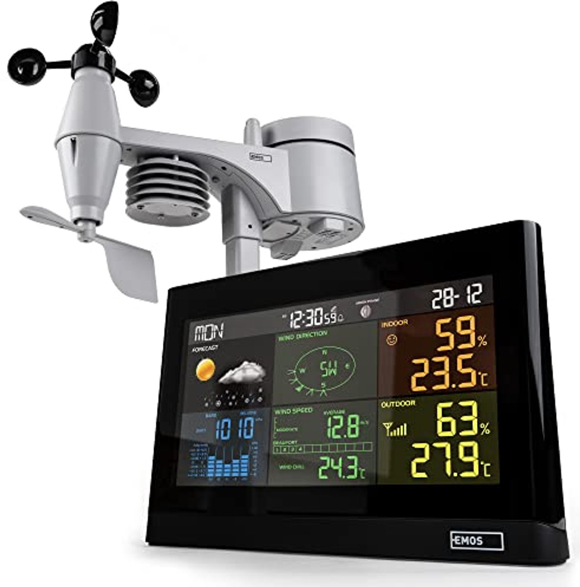 Professioneel weerstation met kleurendisplay en uitgebreide meetfuncties voor binnenshuis en buitenshuis