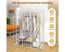 Candala Kledingstuk Kleding Stofdicht Kleding Rail Cover Opbergtas, 150 * 50 * 110 CM PEVA Stofdicht Garderobe Opknoping Protector Rack Organizer met Volledige Rits en Magic Tape