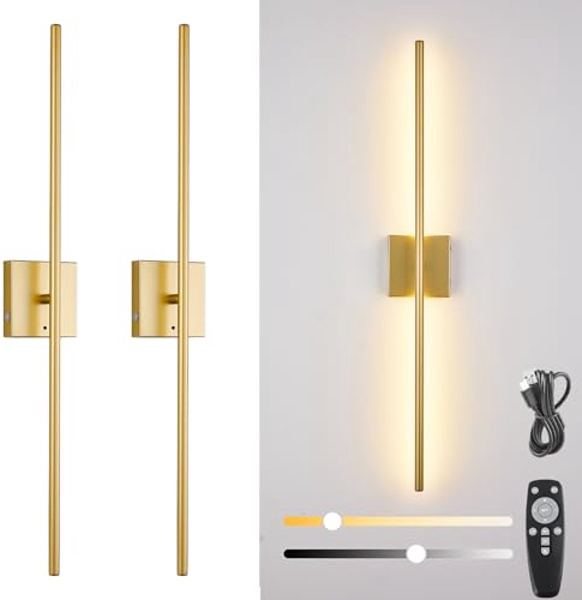 Oplaadbare USB Wandlamp Met Afstandsbediening - Draadloze LED Muurverlichting 3000K-6500K,
