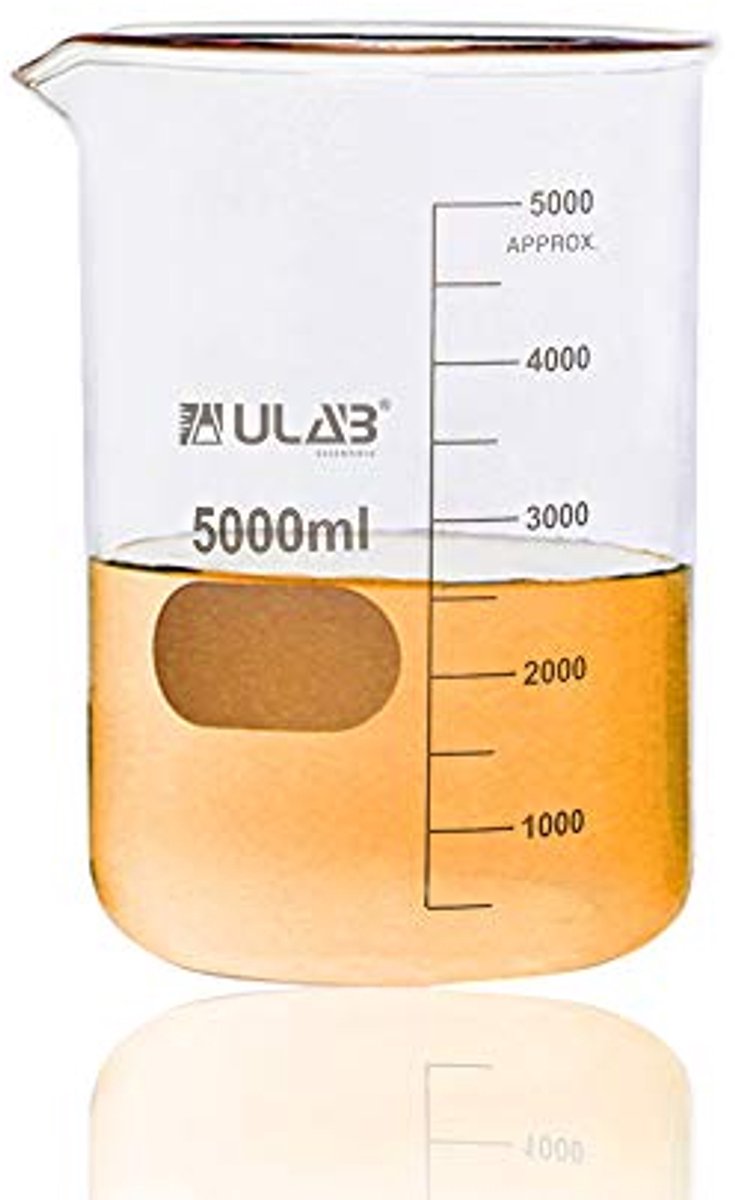 Laag glazen cadeaubeker 5000ml van 3.3 Borosilicaatglas met geprinte marking