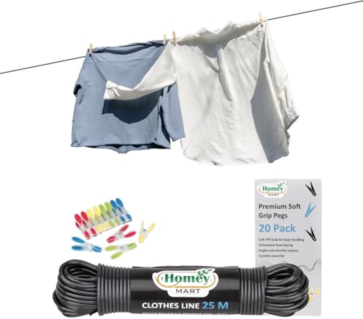 25M Extra Sterke Waslijn - 3,5 mm Dikte voor Binnen en Buiten met 20 Kleding Pinnen