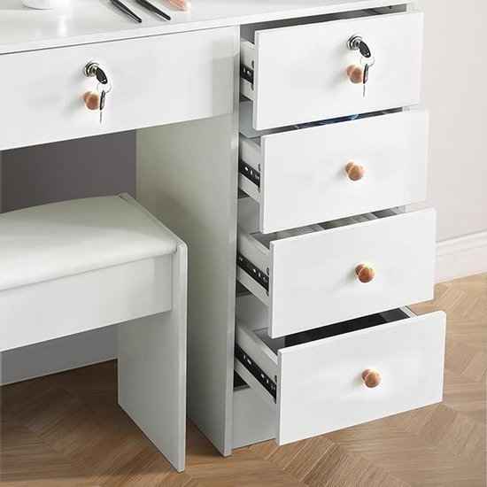KAZZIO Make-uptafel met led-verlichte spiegel, make-uptafel wit met