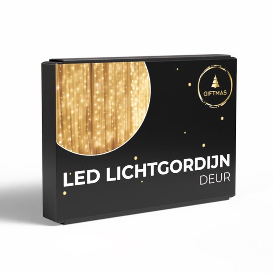 Giftmas LED lichtgordijn voor deur verpakking, met afbeelding van lichtgordijn.
