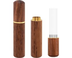 Espresso Koffie Roerder 6 Naalden 0.4mm Espresso Distributie Gereedschap, Natuurlijke Houten Handvat en Stand
