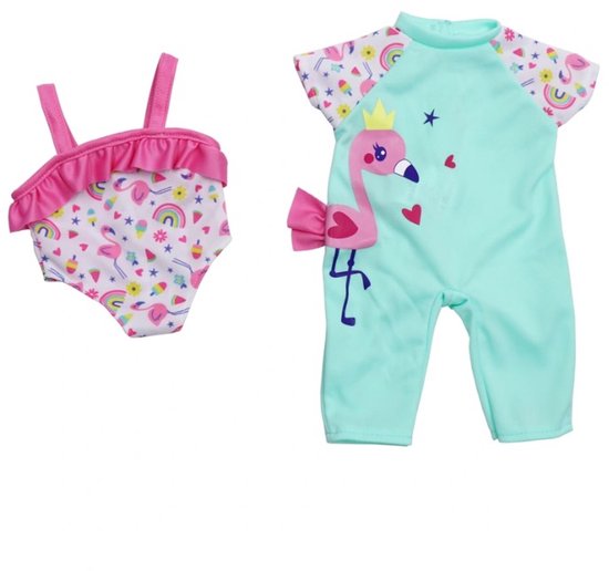 Ivy & Lily Poppenkleertjes Flamingo Zwempak 2-Pack 43cm — afbeelding 2