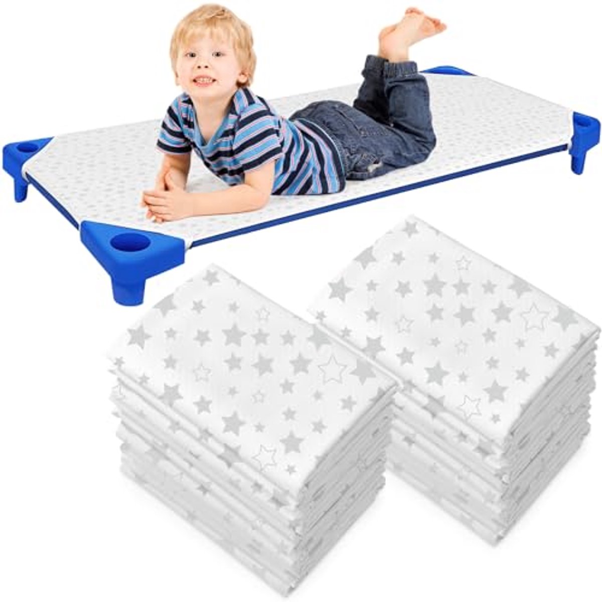 Image of 12 Stuks Slaapmat Hoeslakens voor Kinderbedje - Sterpatroon - Maat 60 x 129 cm