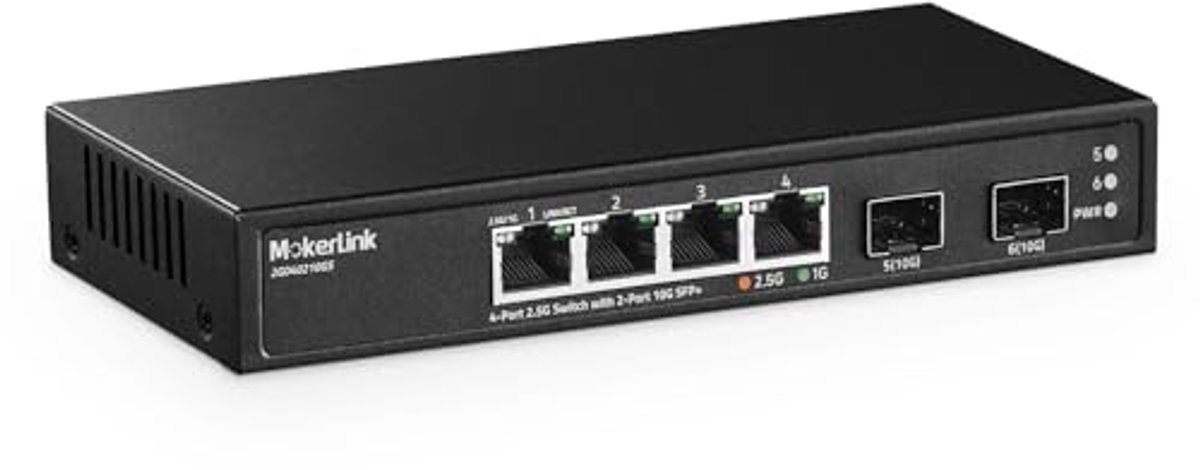 4-poorts 2.5G Ethernet Switch met 10G SFP+ slot - Onbeheerd, Stil en Compact