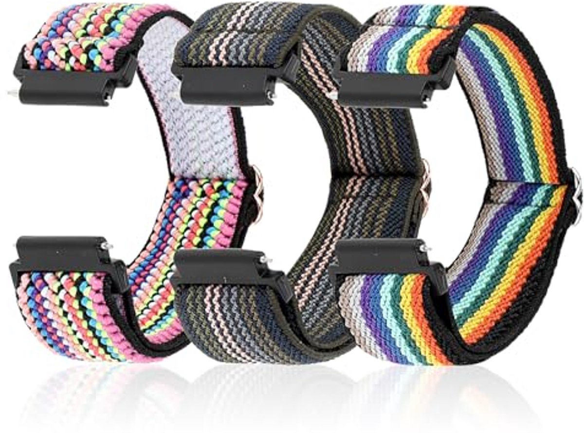 Elastische Smartwatchband Set van 3 - Compatibel met 20 mm Horloges - Verstelbare Nylon Sportbanden voor Mannen