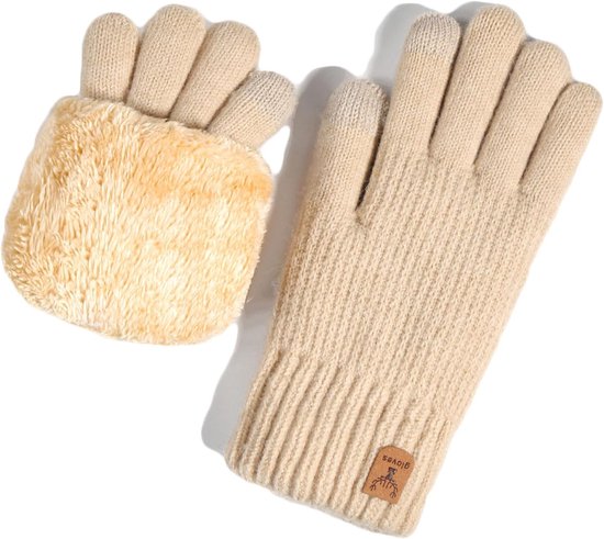 Winterhandschoenen voor dames, gebreide handschoenen met bontvoering, warme en zachte touchscreen skihandschoenen voor dames - Winterhandschoenen met dikke, warme touch, dubbellaags fluwelen vingerontwerp voor dames en heren, ski-motorhandschoenen -