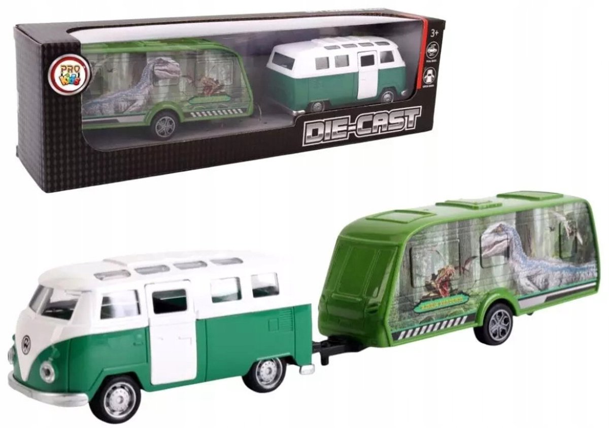 Metalen Camper Auto met Dino-Aanhanger | Speelgoed voor Kinderen
