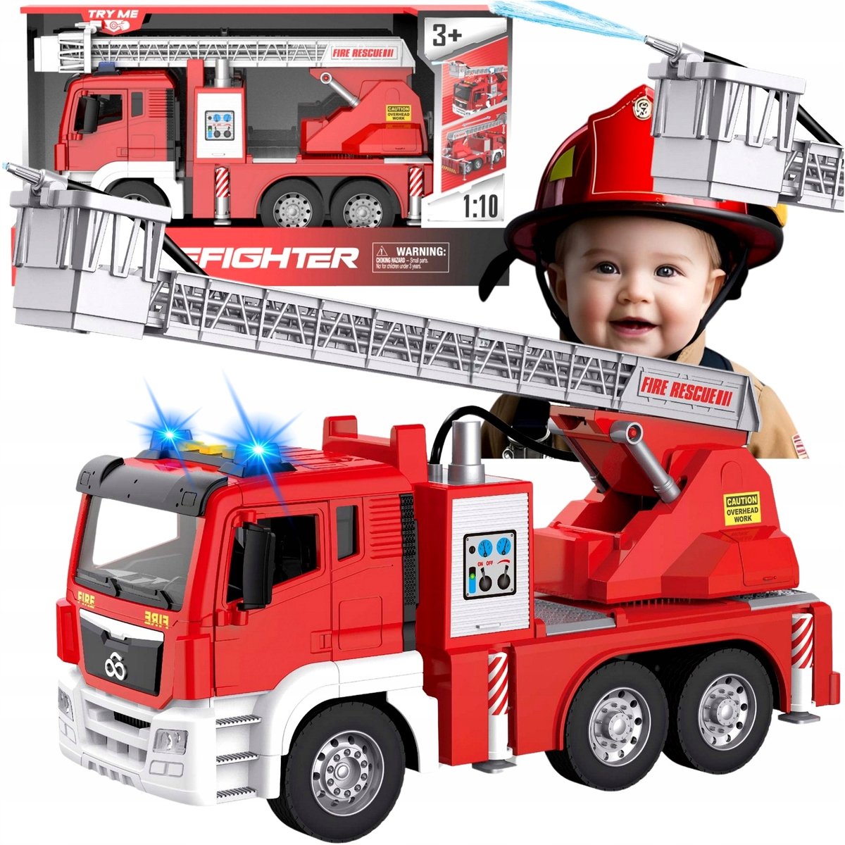 Brandweerwagen met ladder, geluid, licht en waterspuitfunctie