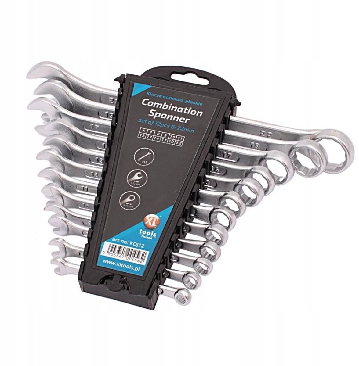 Ring- en steeksleutelset 12 delig 6-22mm CrV staal