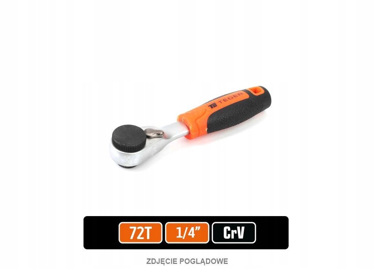 Teger Ratel 1/4" 72T met bit-houder - CRV Staal