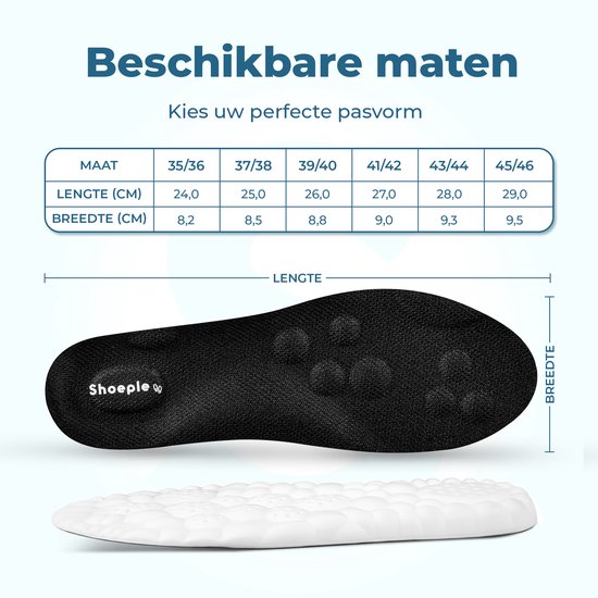 Shoeple Comfort Inlegzolen – Zachte Memory Foam Inlegzolen met Schokdemping – Ideaal voor Werkschoenen & Sneakers – Maat 45/46