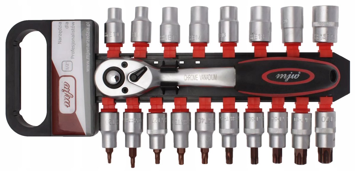 MJW 1/2" Torx & E-type doppenset - 19 onderdelen
