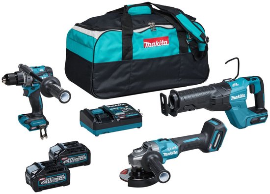 Makita DK0159G301 3-delige accu combiset 40V XGT boor-/schroefmachine, haakse slijper, reciprozaag, 4.0Ah