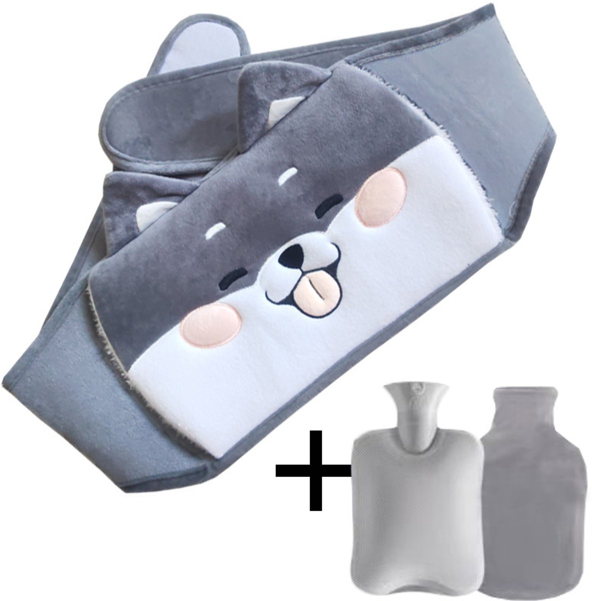 3-in-1 kruikgordel- kruik voor verlichting van menstruatiepijn- 1L kruik met zachte hoes en gordel- voor het verlichten van pijn in de nek- schouders- rug en taille (grijs)