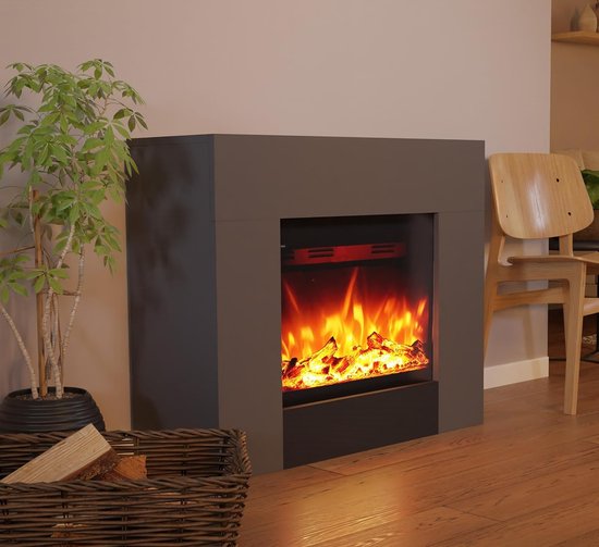GLOW FIRE Neptun elektrische haard met verwarming en vuur (84 cm) - elektrische openhaard met LED-licht, met warmte & afstandsbediening - op te hangen aan de muur - zwart, max. 1500 W