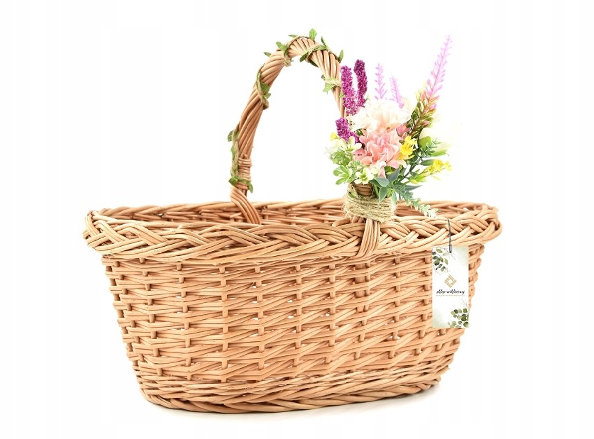 Grote Wikkenmand Paasdecoratie met Bloemen - 38cm