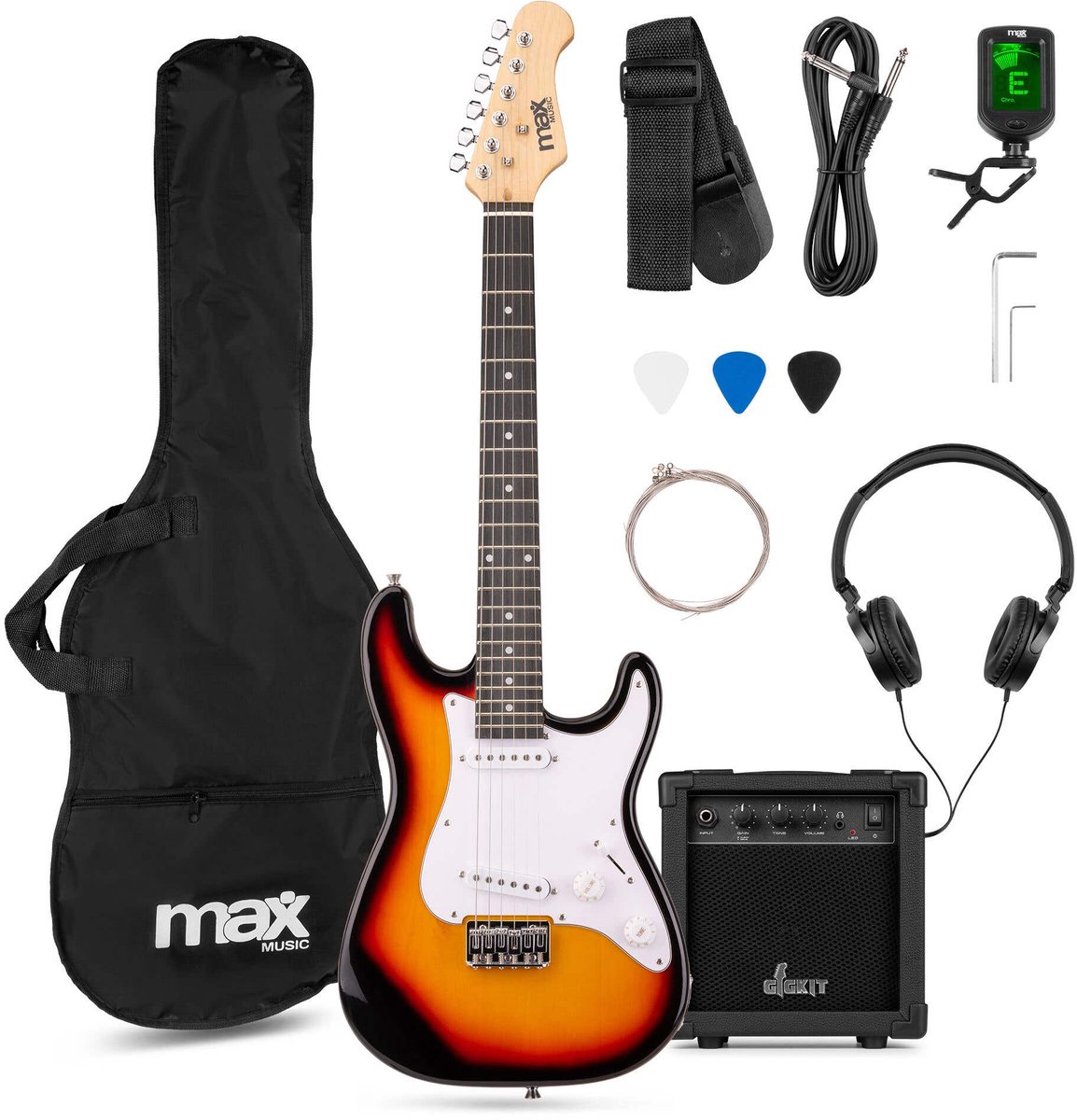 Kinder gitaar - MAX GigKit Junior 3/4 - Elektrische gitaar kind - Compleet met accessoires - Sunburst