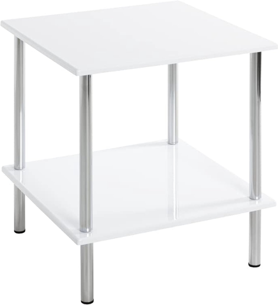 Unyqoos Moderne bijzettafel met chromen frame en hoogglans witte MDF planken