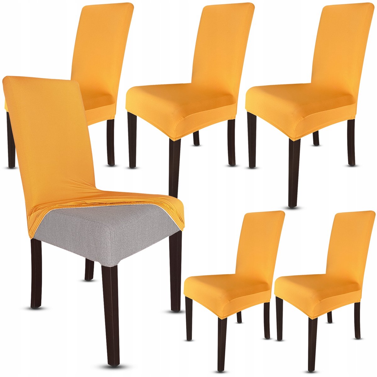 Set van 6 Mustard Gele Stoelhoezen - Elastisch & Duurzaam