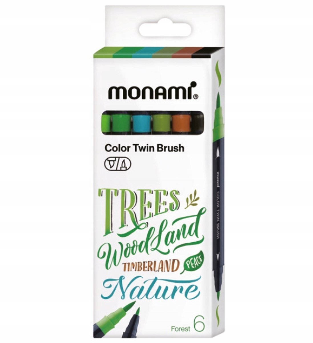 Monami Color Twin Brush Penseelstiften Set - 6 Boskleuren