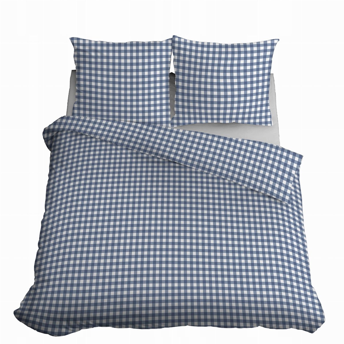 Home Satin Katoenen Dekbedovertrek 180x200cm - Blauw Geruit