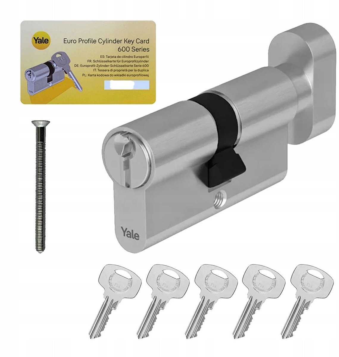 Yale Y600 Cilinder met Knop 45/50mm Nikkel Satiné ATTEST 5 Sleutels