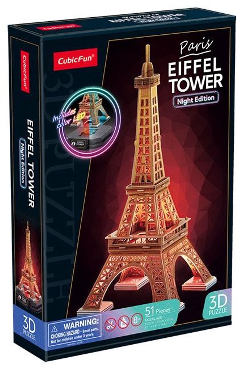 3D LED Eiffeltoren-puzzel - Nachtversie 51 stukjes