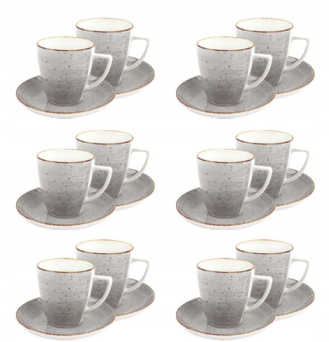 LUBIANA BOSS 12x Porseleinen Kopjes 200ml Grijs met Schoteltjes
