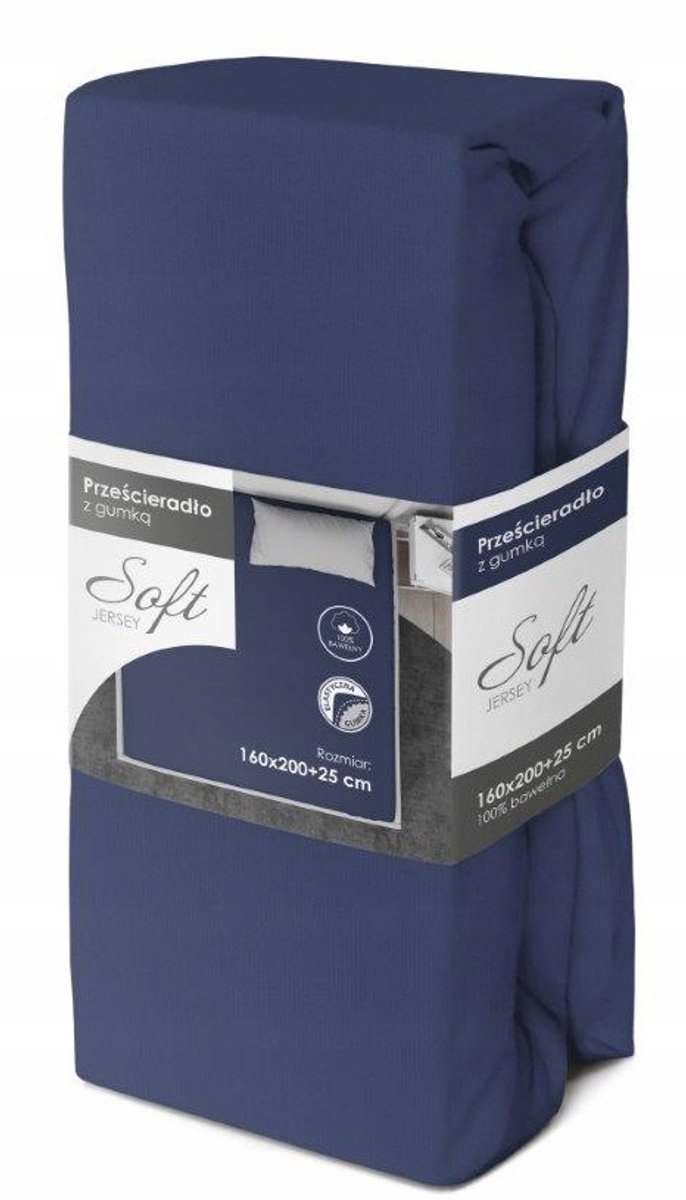 Hoeslaken Jersey Katoen 160x200cm Donkerblauw met Elastiek