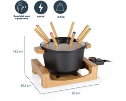 Princess Fonduepan 173025 – Elektrische fondueset - 8 personen - Geschikt voor kaas, olie, chocolade en bouillon - 2 meter snoer - Regelbare thermostaat - Bamboe – 1.5 liter