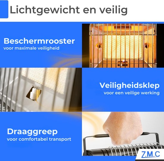 Z.M.C 2-in-1 draagbare gaskachel en gasfornuis, multifunctionele keramische kachel voor op de camping 1,7 kW, gaskachel voor buiten en terras, tuin & balkon, mobiele straalkachel met piëzo-ontsteking van Z.M.C — afbeelding 4