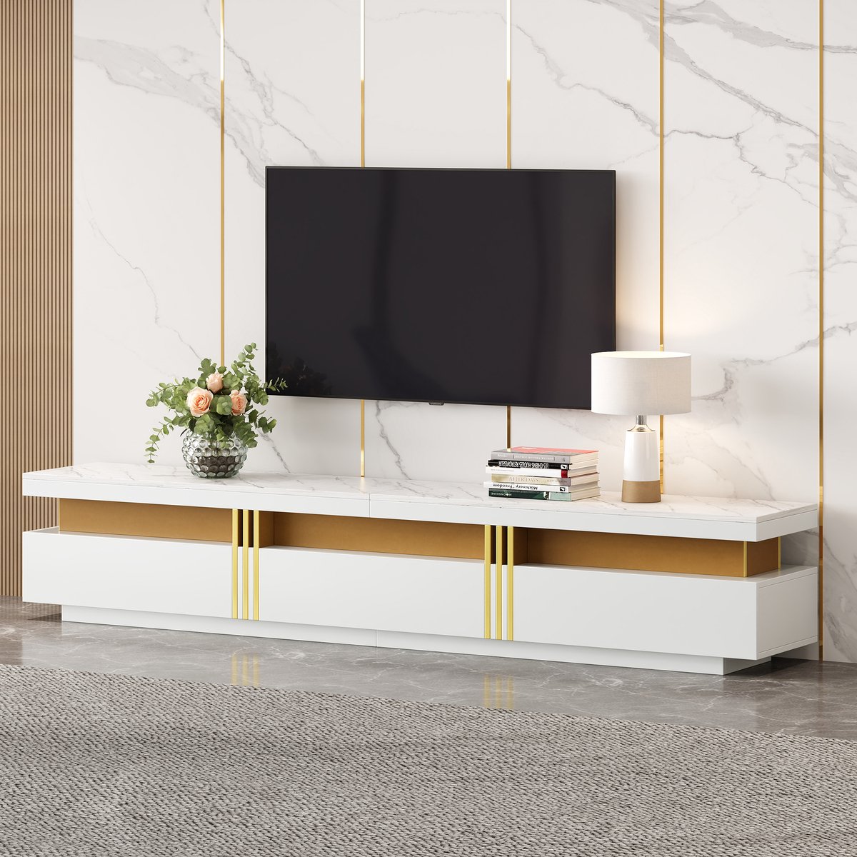 HAUSS SPOLE TV meubel - Modern TV-meubel met 3 lades en kabelmanagement - Voor woonkamer, 