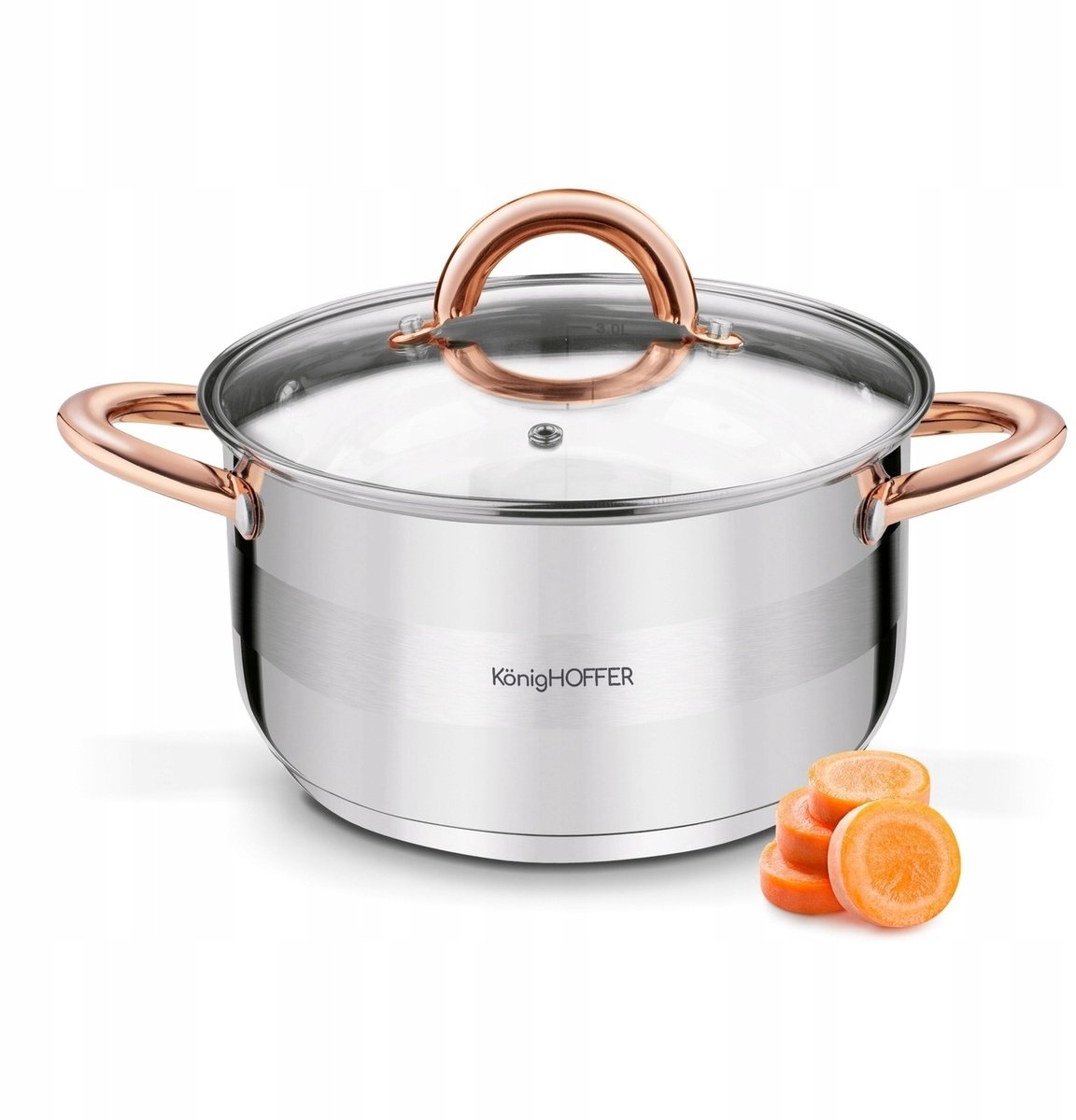 Konigoffer Faro Koper Inductiepan met deksel 3,4L - RVS