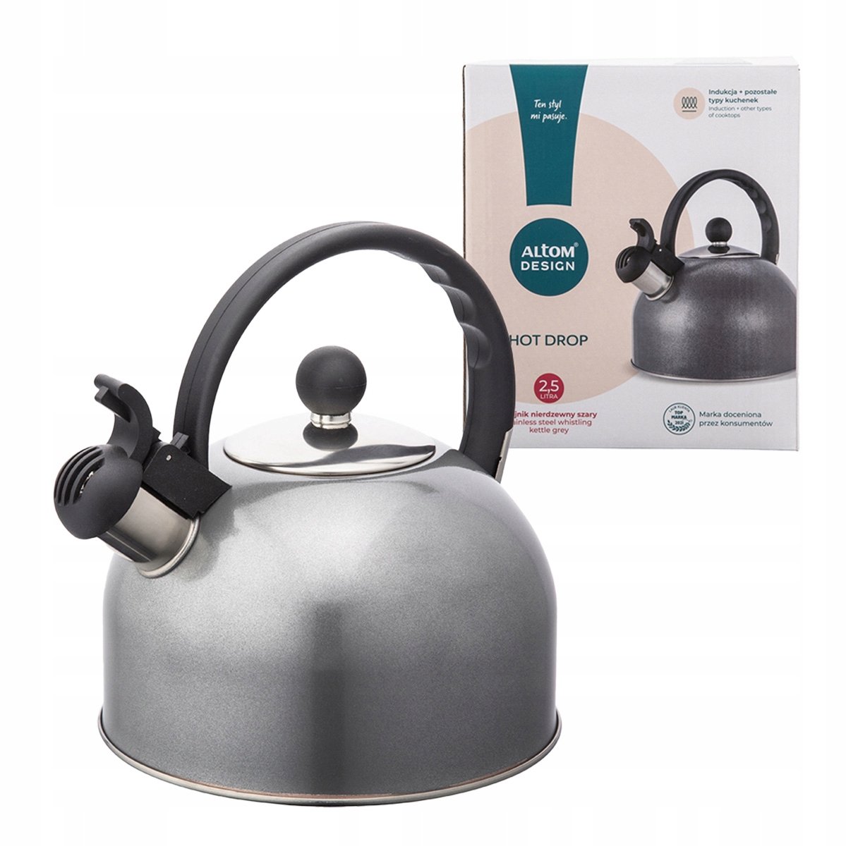 Altom Design Waterkoker RVS met Fluitje - 2.5L - Grijs