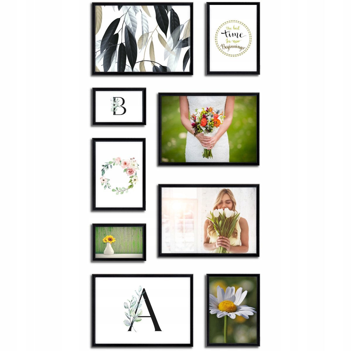 Multirama set van 9 zwarte fotolijsten - hout, moderne stijl
