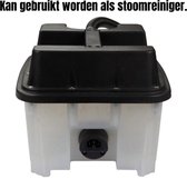Een tekening van een watertank met een blauw en oranje kleurenschema