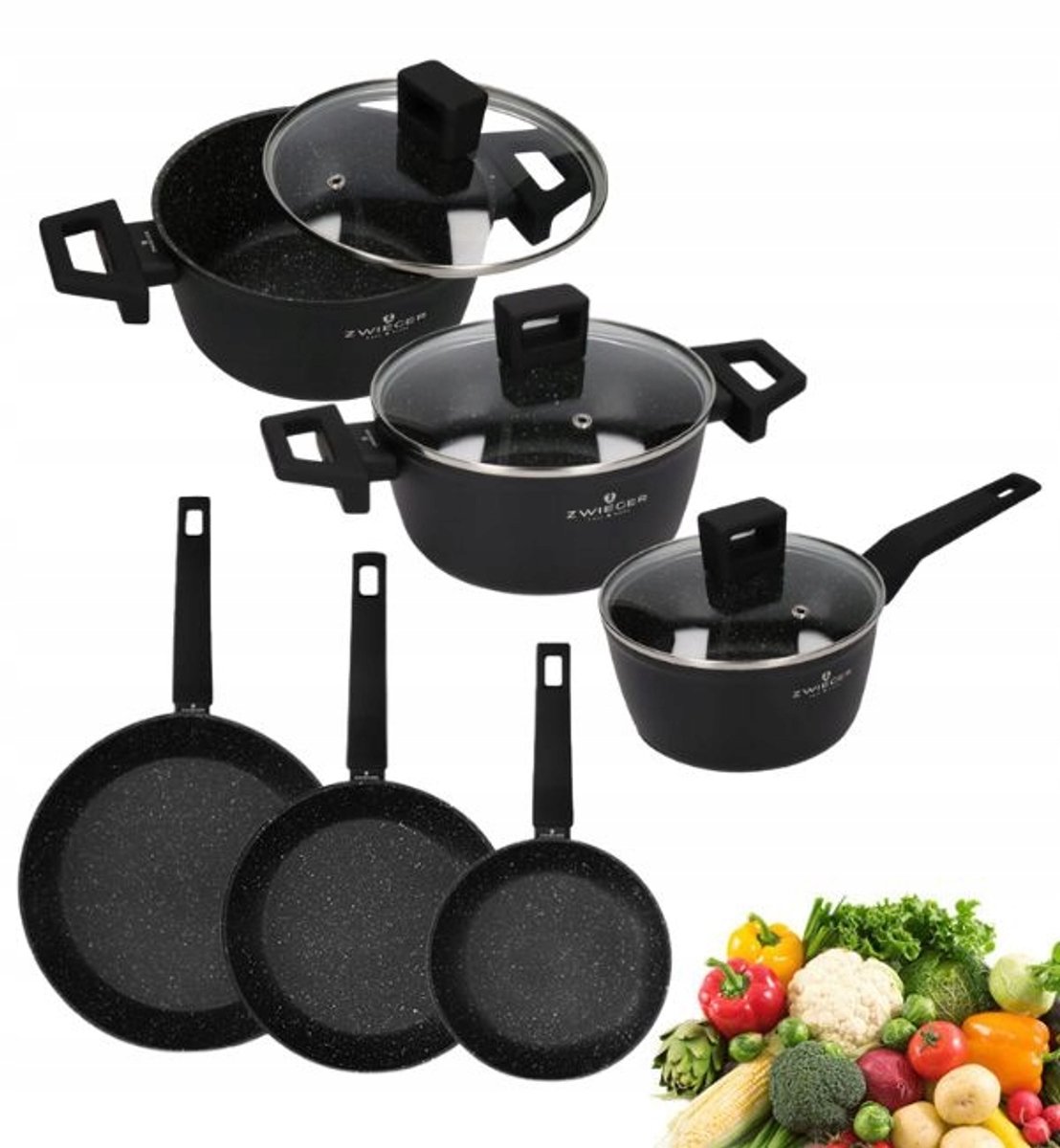 Zwieger Forte Pannenset met deksel 6-delig + 3 kookpannen