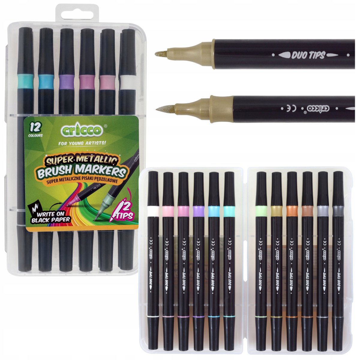 Cricco Metallic Brush Markers - 12 Kleuren Dubbelzijdig